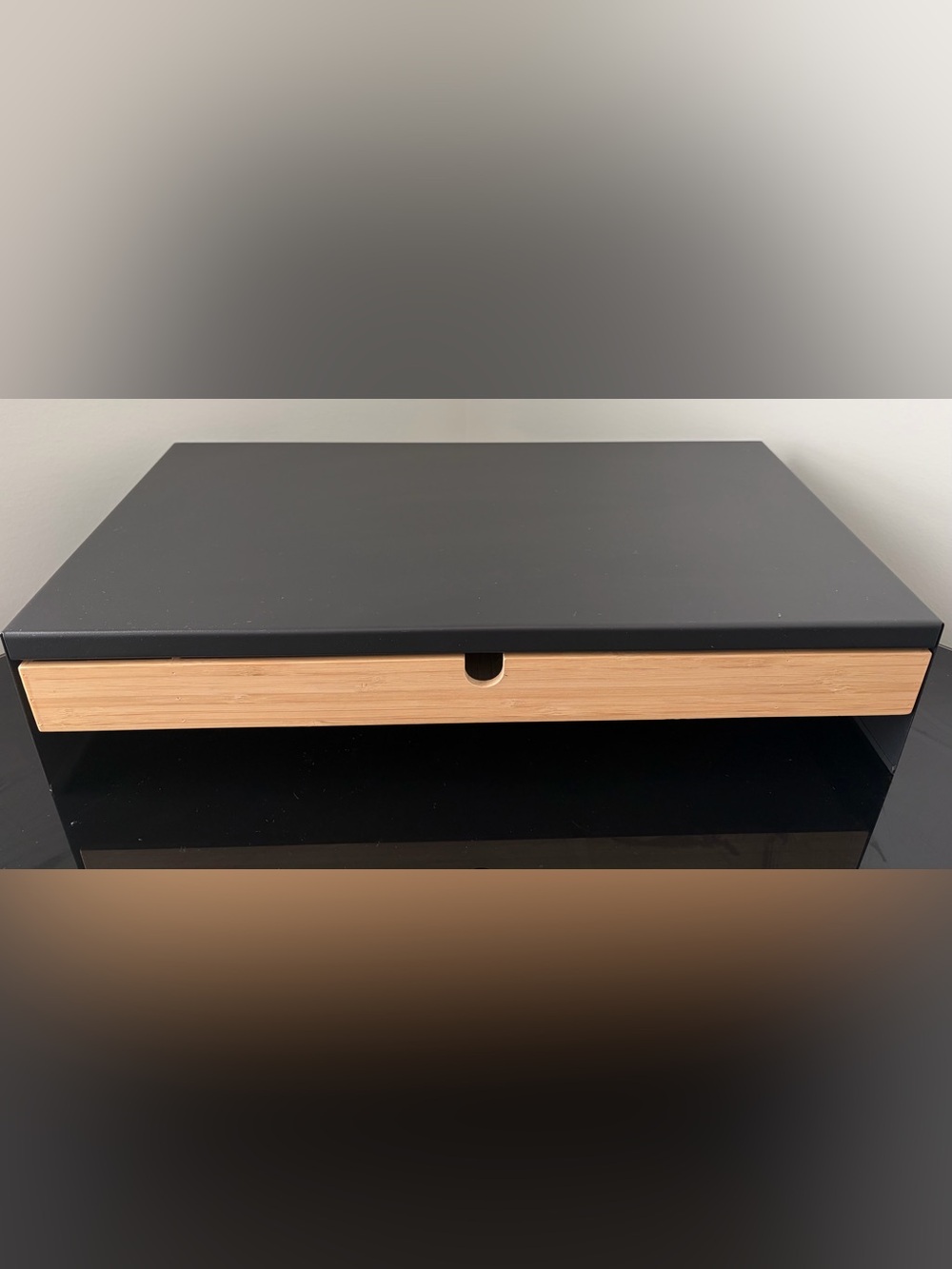 Black Computer Monitor Stand with Tray - Compact Desk Accessory